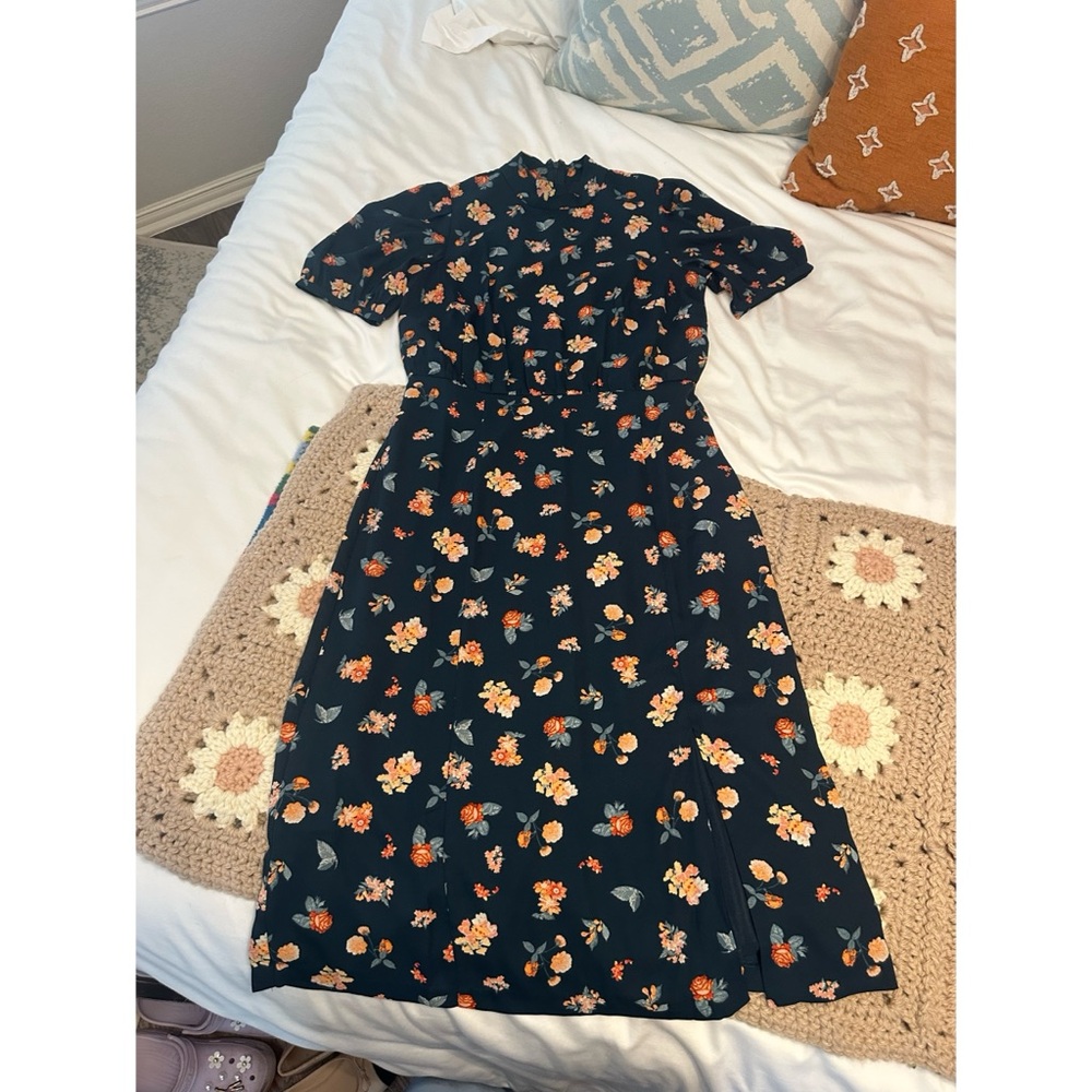 Ann Taylor Navy Floral Midi Dress